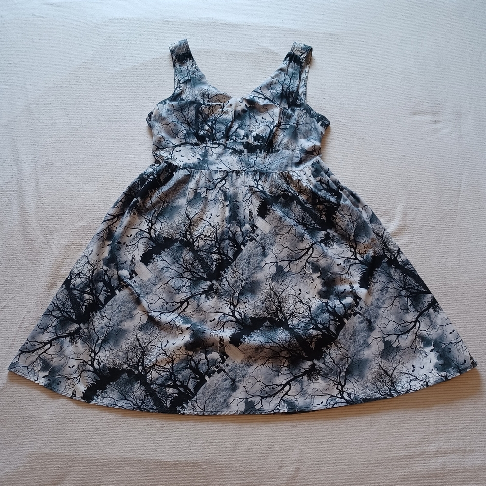 2010s Folter Fit and Flare Rockabilly Cemetery Print Goth Dress Plus Size 1X